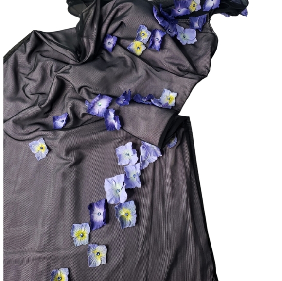 Tadashi for Cache Maxi Dress 90's Y2K Vtg Mesh Applique 3D Pansies Column Whims - Picture 12 of 17